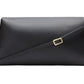The 3.1 Phillip Lim ID Soft Dual Clutch is a sleek black Verona leather clutch with a slim, removable shoulder strap and striking gold buckle, offering exceptional elegance.