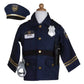 The Great Pretenders Police Officer Set includes a navy blue jacket, cap, handcuffs, badge, and toy radio on a mannequin torso—perfect for kids’ imaginative role-play and dress-up fun.