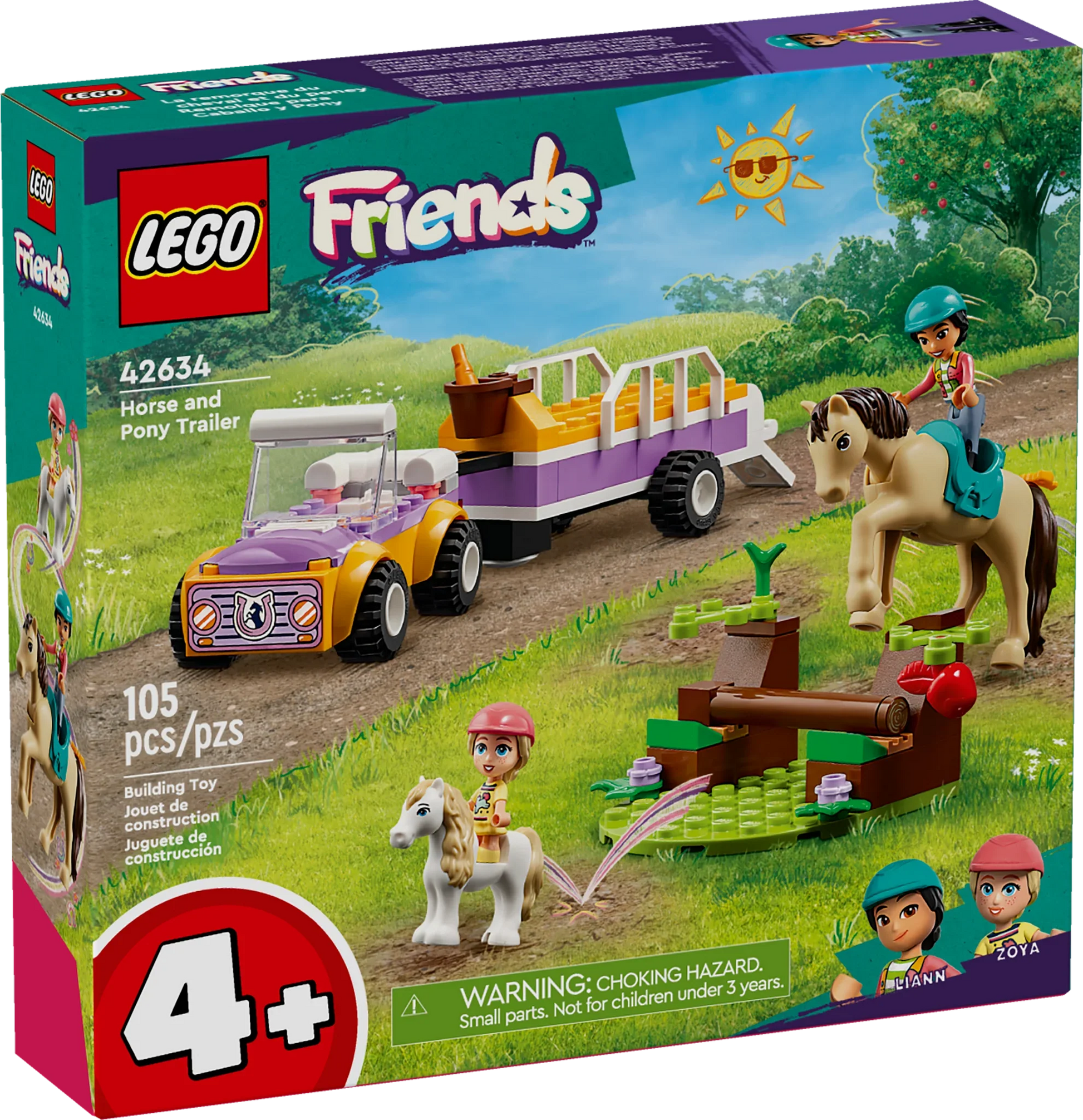 The LEGO® Friends Horse and Pony Trailer set from Legos - Toyhouse includes a vehicle towing a horse and pony trailer, a small fence setup, two minifigures, and 105 pieces for endless riding trip adventures. Perfect for ages 4 and up.