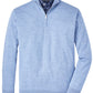 The Peter Millar Autumn Crest Quarter-Zip, made from light blue merino wool, is ideal for layering over a plaid shirt with a visible collar.