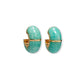 Lizzie Fortunato's Zellige Hoops are handcrafted gold Moroccan-inspired earrings with turquoise green stone inlays, photographed on a white background.