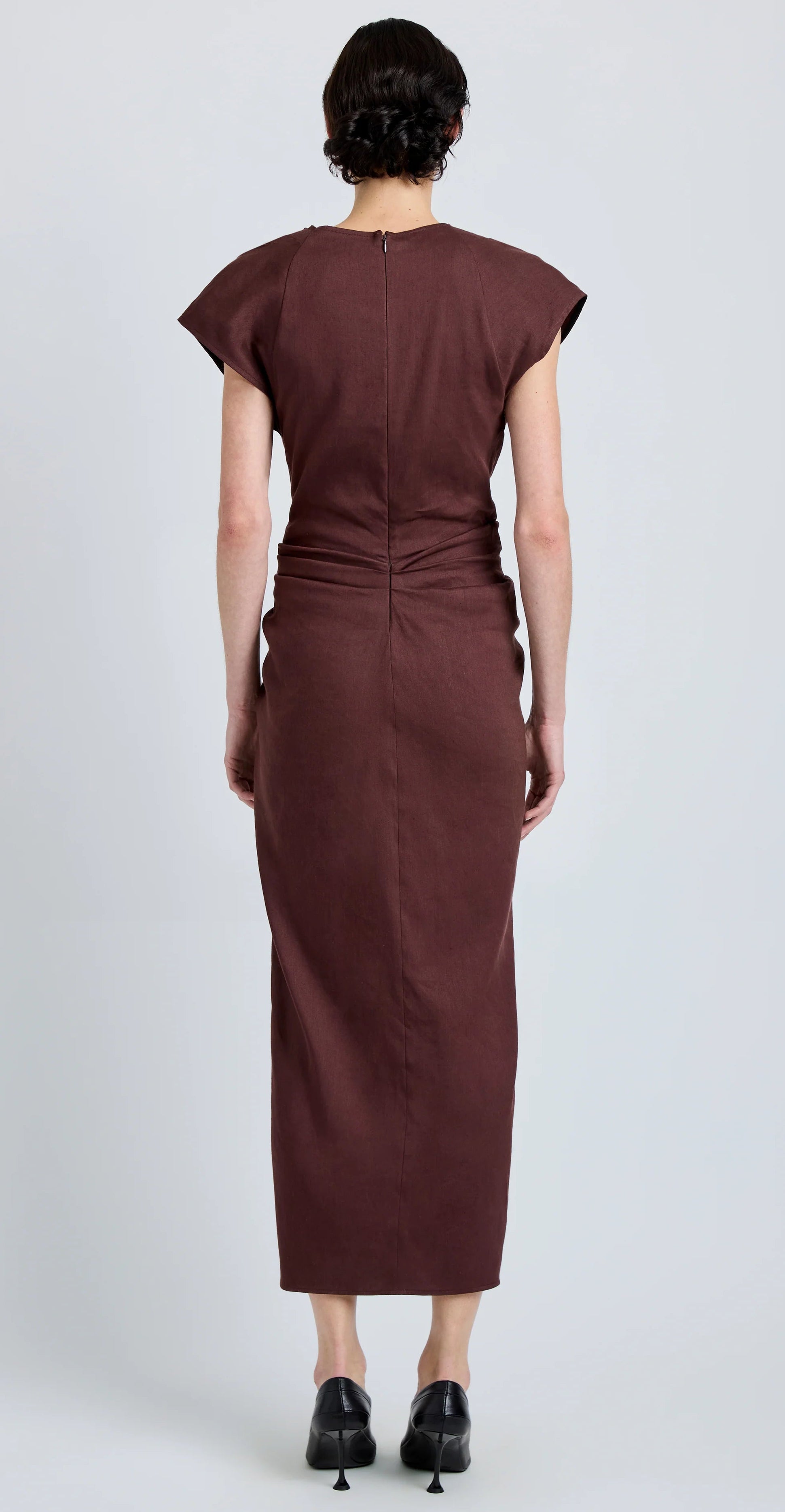 Proenza Schouler Bettina Dress in Linen-Blend, Espresso, Women's, 8