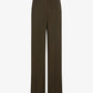 The Proenza Schouler Lien Pant is a pair of high-waisted brown trousers in Eco Hammered Viscose, featuring front seams and a concealed waistband closure, shown against a plain white background.