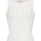 The Brynn Compact Jacquard Knit Top by Adam Lippes is a sleeveless white piece featuring a round neckline, rib-stitch jacquard construction, vertical textured patterns, and a fitted silhouette.