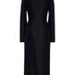 The Talitha Silk Wool Twill Dress by Adam Lippes is a black, long-sleeved fitted midi dress with split sleeves, central seam, rear zipper closure, and a high boat neck, shown from the back.