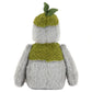 A Jellycat Rockleton plush toy in gray and green with a leaf atop its head, shown from the back.