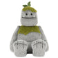 Rockleton by Jellycat is a gray, furry plush monster with two small white tusks, green patches on its head and chest, and fabric leaves on top.