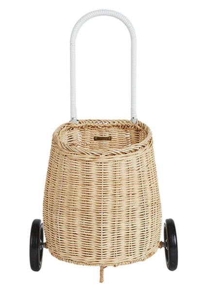 A wheeled beige Luggy Basket on a white background for kids by Olli Ella.