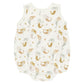 The Rylee & Cru Baby Girls' Bubble Onesie is sleeveless and made from soft cotton jersey, featuring a charming mermaids print with seashells and starfish in muted pastel tones.