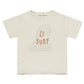 The Rylee & Cru Baby Boys' and Boys' Raw Edge Tee features soft beige cotton slub fabric, a simple wave line drawing, and “Le Surf” printed on the front in brown letters.