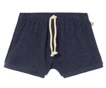 The Cozmo Baby Boys' Rowan Terry Short in navy blue features an elastic waistband and white drawstring, shown on a white background.