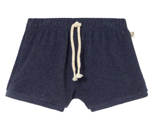The Cozmo Baby Boys' Rowan Terry Short in navy blue features an elastic waistband and white drawstring, shown on a white background.