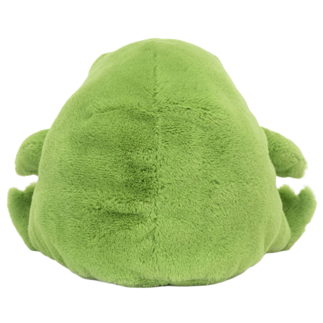 Jellycat’s Ricky Rain Frog is a huggable, fuzzy green plush toy shown from the back, highlighting its round shape and small arms and legs.