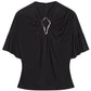 Lanvin Summer Top with Eyelet Detail features short sleeves, a soft jersey feel, gathered neckline, chest keyhole cutout, and ruffled sleeves—a standout look inspired by the Winter 23 show.