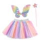 Introducing the Great Pretenders Rainbow Sequins Skirt, Wings & Wand set by Great Pretenders, which includes dazzling sequin wings, a sparkling star wand covered in sequins, and a pastel tutu skirt for a colorful fairy ensemble.