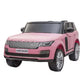 A pink Freddo Range Rover HSE 24V 2 Seater Ride On, featuring detailed front headlights, grille, large wheels, and LED lights.