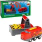 BRIO World Remote Control Engine, a red toy train with a gray controller, is showcased in front of its packaging. It is part of the BRIO collection and is suitable for children aged 3 and up.