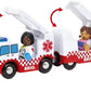 BRIO World Rescue Ambulance by Brio comes with two figures, each in a red and white vehicle. The open-roof design allows your little paramedic to assist with hospital emergencies, with the figures dressed as medical personnel.