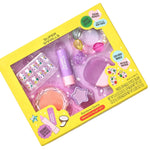 The Super Smalls Rainbow Gems Beauty Play Kit is ideal for imaginative play, featuring kid-safe purple makeup, a dazzling ring, nail stickers, and colorful gem accessories—all packaged in vibrant yellow. The Rainbow Gems Beauty Play Kit brings endless fun and creativity to every playtime!.