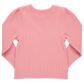 The **Pink Chicken Girls' Organic Camella Rib Top** is a pink long-sleeve shirt featuring a ribbed texture, shown from the back. Made from GOTS-certified organic cotton and adorned with eco-friendly inks and dyes, this top combines style with sustainability.