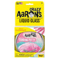 Packaging of Crazy Aaron's Liquid Glass Thinking Putty from Crazy Aarons in the Falling Water variant. This product, made from non-toxic silicone, is labeled "Totally Transparent" and designed for ages 3 and up. Ideal for sensory integration, it is proudly made in the USA. Warning: choking hazard.