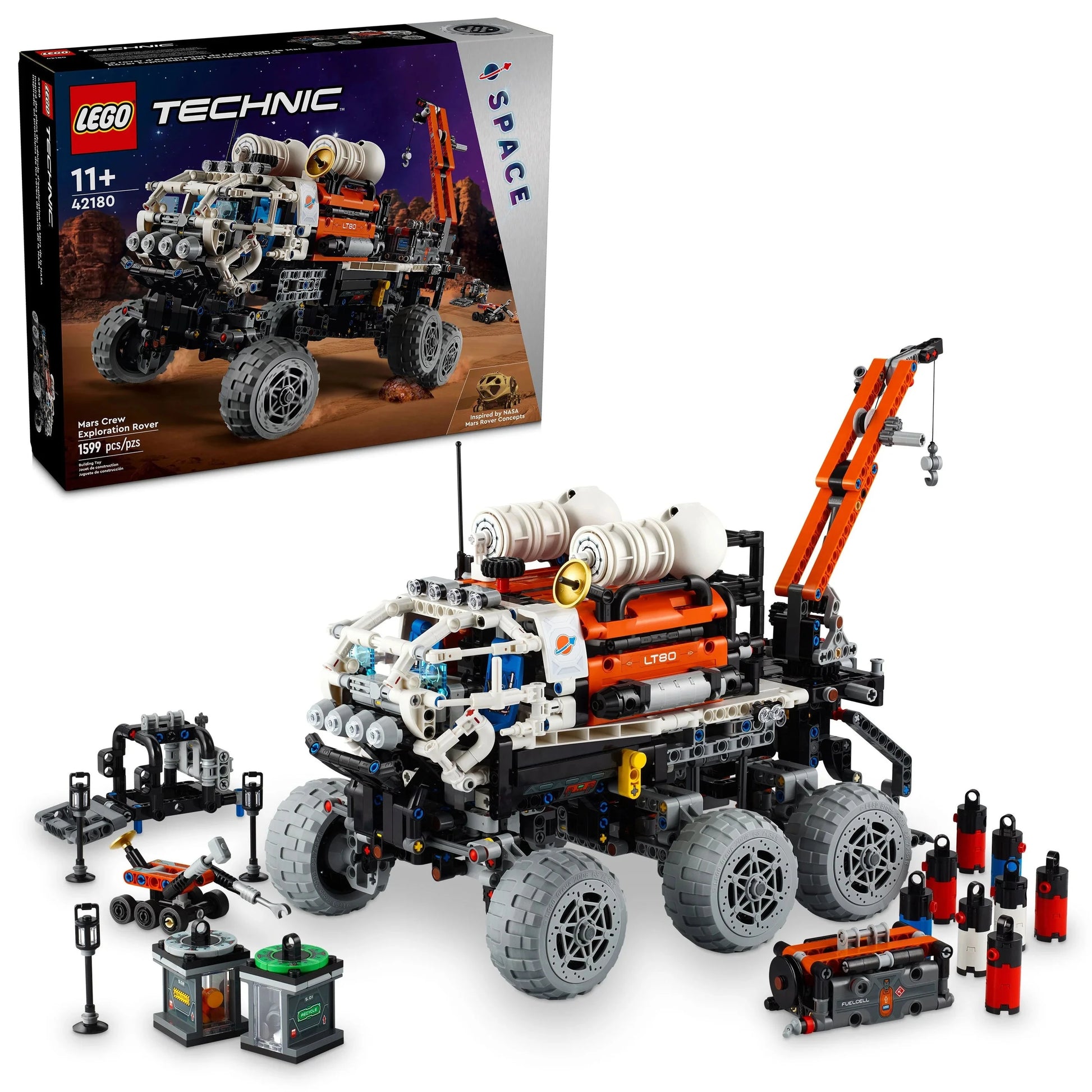 The LEGO® Technic Mars Crew Exploration Rover from Legos - Toyhouse offers a meticulously detailed model with sturdy wheels and a functional mechanical arm, ideal for traversing Martian terrains. Showcased alongside its packaging, this rover is primed for your interstellar adventures.