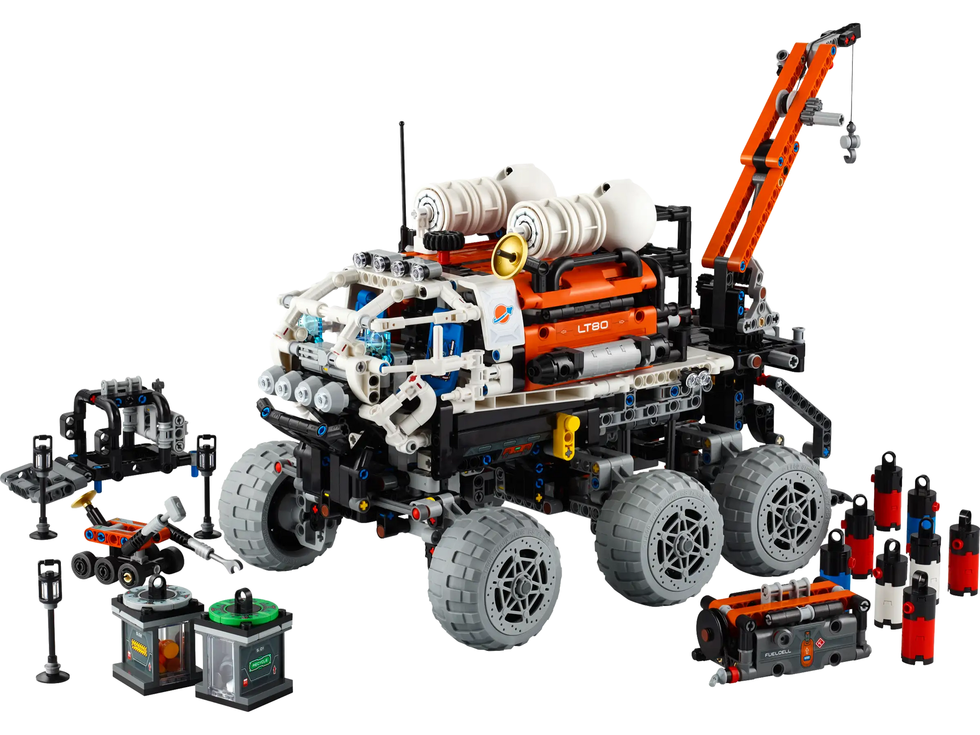 The LEGO® Technic Mars Crew Exploration Rover set from Legos - Toyhouse includes six wheels, a robotic arm, and various scientific instruments, making it ideal for navigating Martian landscapes.