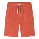 Bonpoint Boys' Syl Bermuda Short in rust, made from organic cotton, features an elastic waistband with white drawstring and two front patch pockets.