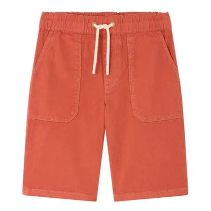 Bonpoint Boys' Syl Bermuda Short in rust, made from organic cotton, features an elastic waistband with white drawstring and two front patch pockets.