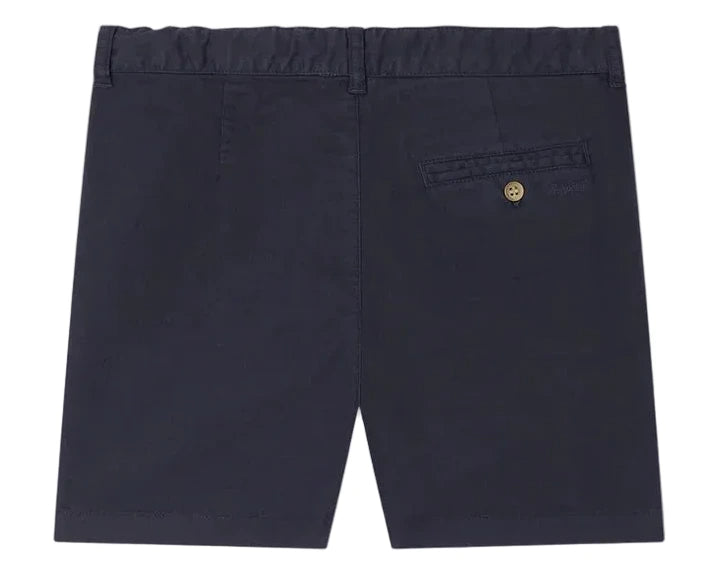 Bonpoint Boys' Charles Chino Bermuda Shorts with Pleats in navy blue, crafted from soft organic cotton, feature an elastic waistband and a single back pocket with button closure.