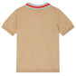 The Bonpoint Boys' Loyal Polo with Inlay 75 Flag is a short-sleeve beige retro shirt, seen from the back, with ribbed cuffs and a light blue striped collar accented by two red stripes.