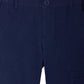 Close-up of Bonpoint Boys' Francis Cargo Trousers in dark blue organic cotton, featuring a button closure, belt loops, adjustable waist, and visible pockets.
