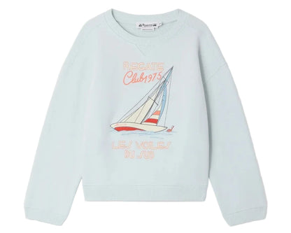 The Boys' Erol Embroidered Regatta Sweatshirt by Bonpoint is made from organic cotton fleece and features an embroidered sailboat and the text "REGATE Club 1975" and "LES VOILES DU SUD" on the front.