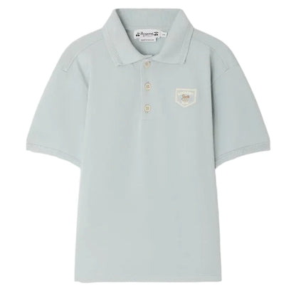 The Boys' Lorris Embroidered Polo Shirt by Bonpoint is crafted from soft piqué cotton with short sleeves, a collar, three buttons, and a subtle embroidered chest patch.