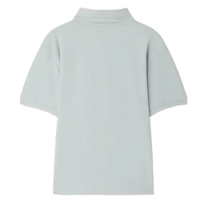 Back view of the Boys' Lorris Embroidered Polo Shirt by Bonpoint in light grey piqué cotton, featuring short sleeves and a collar, shown against a white background.