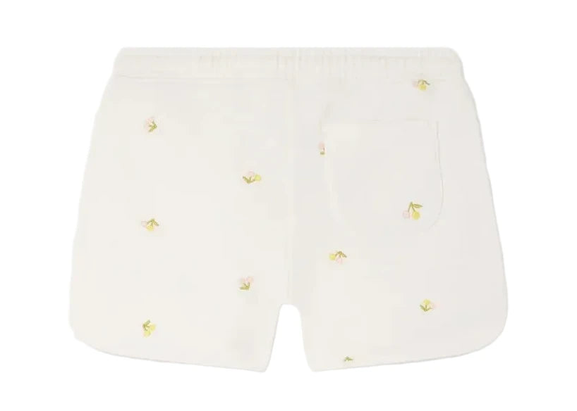 Bonpoint Girls' Caroline Fleece Shorts feature a cherry print on soft fabric and include a back pocket.
