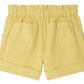 Bonpoint Girls' Cathy Loose-Fitting Shorts in yellow feature a high waist, elastic waistband, rolled cuffs, and two back pockets, shown flat with the back side facing up.