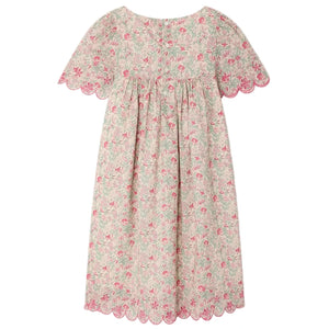 The Bonpoint Girls' Lysiane Dress features English embroidery, short sleeves, a knee-length cut, and scalloped edges for a charming finish.