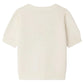 The Bonpoint Girls' Elvira Jacquard Sweater with Hand-Embroidered Flowers is shown from the back, featuring short sleeves and a cream color against a white background.