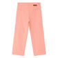 Bonpoint Girls' Looping Wide-Leg Trousers in light pink organic cotton, featuring a high waist, front patch pockets, and a brown logo patch on the waistband.