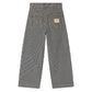 Back view of Bonpoint Girls Jingle Striped Denim Trousers featuring blue and white stripes, wide leg silhouette, two rear pockets, and a patch label above the right pocket.
