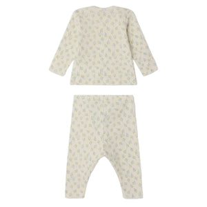 The Bonpoint Baby Timi Set features a cream two-piece design with a sailboat print, including a long-sleeve top and pants crafted from soft organic cotton. Shown laid flat with the back facing up.