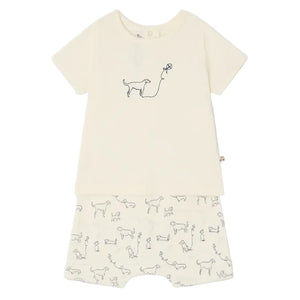 The Bonpoint Baby Boys' Fanilo Embroidered and Dog-Print Set includes a cream-colored cotton top with dog and kite print, matching shorts with playful patterns, and snap buttons for easy dressing.