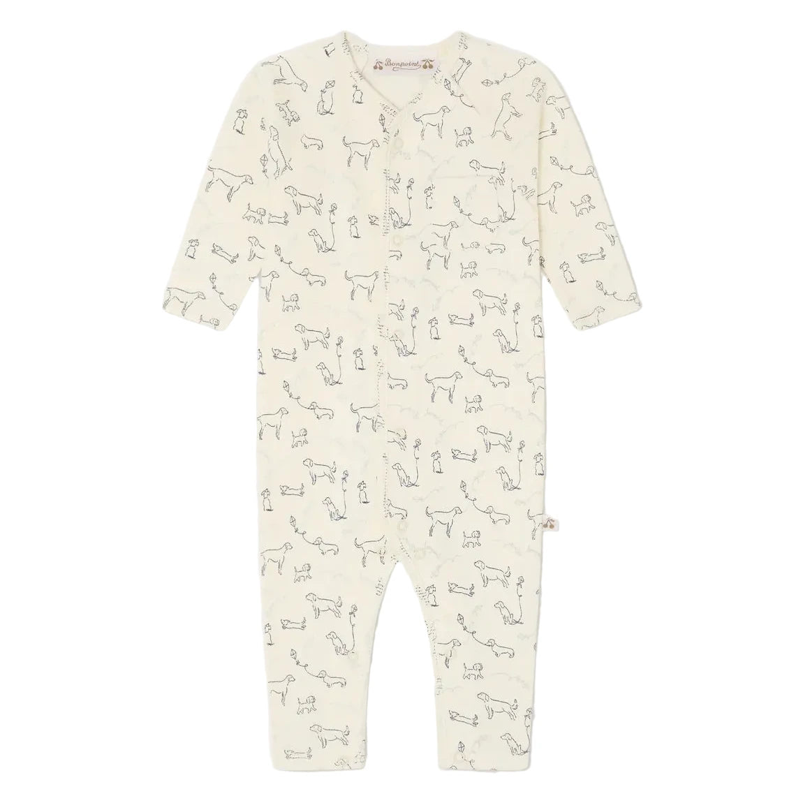 Bonpoint Baby Boys' Georget Pajamas feature a cream-colored organic cotton design with a playful dog print, long sleeves and legs, and easy fastening for comfort and convenience.