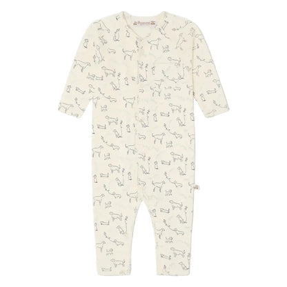 Bonpoint Baby Boys' Georget Pajamas feature a cream-colored organic cotton design with a playful dog print, long sleeves and legs, and easy fastening for comfort and convenience.