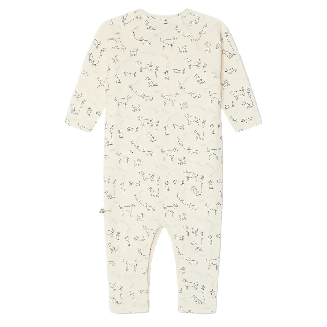 The Bonpoint Baby Boys' Georget Pajamas feature a cream-colored, long-sleeve onesie with simple black dog prints, crafted from soft organic cotton for your baby's comfort.