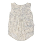 The Bonpoint Baby Boys' Nico Romper is sleeveless, made from soft Liberty fabric, and features a button-up back with a light scenic line-drawing landscape print.