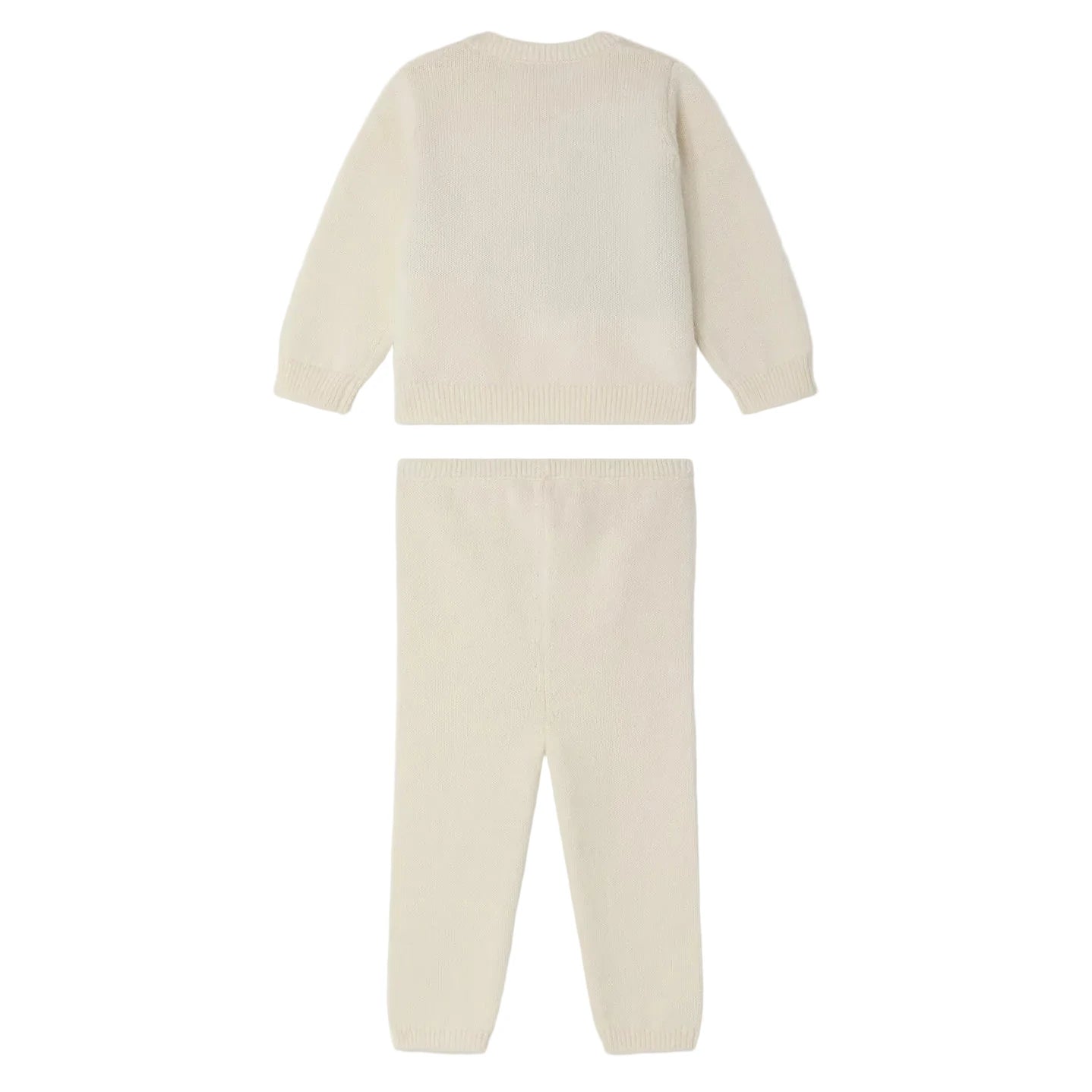 The Bonpoint Baby Boys' Leandre Hand-Embroidered Set—sweater and pants—laid flat with the back side facing up.