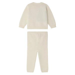 The Bonpoint Baby Boys' Leandre Hand-Embroidered Set—sweater and pants—laid flat with the back side facing up.
