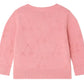 The Bonpoint Baby Girls' and Girls' Teyana Cardigan is a light pink, long-sleeved organic cotton knit with a subtle cherry pattern, shown from the back.